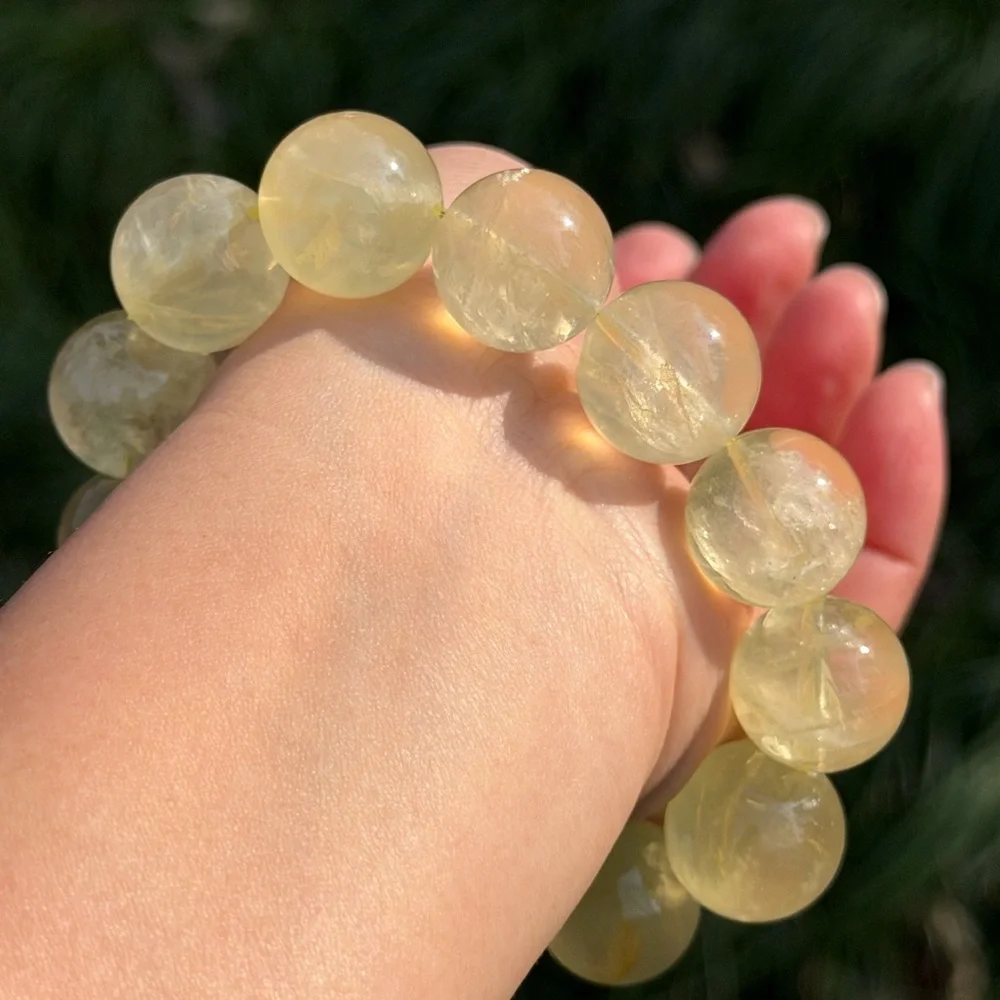 17mm stretchable chunky lemon quartz‎ bracelet 1060